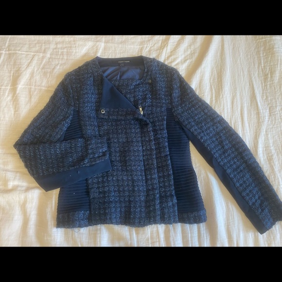 Navy Tweed Moto Jacket - Picture 1 of 3